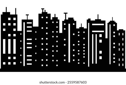 Silhouette of a modern city skyline with geometric high-rise buildings

