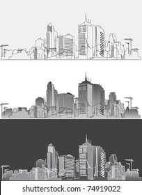 Silhouette of a modern city in three variants