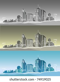 Silhouette of a modern city in three variants