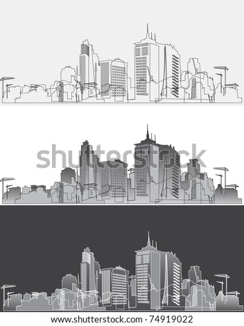 Silhouette of a modern city in three variants