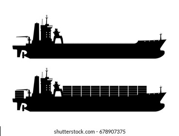 Silhouette of modern container ship. Flat vector.