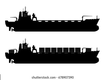 Silhouette of modern container ship. Flat vector.