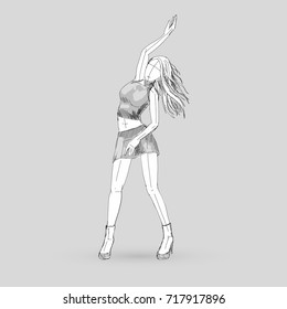 Silhouette of a Modern Dancer Poses in Front of the Gray Background