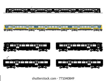 Silhouette Of A Modern Electric Train. Side View. Easy To Connect Elements. Flat Vector.