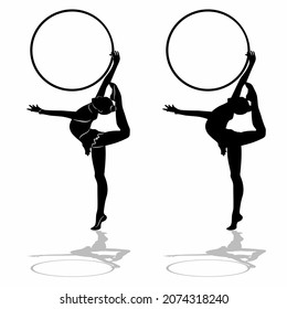 Silhouette eines modernen Gymnastes mit Ring, einfache Vektorgrafik, weißer Hintergrund