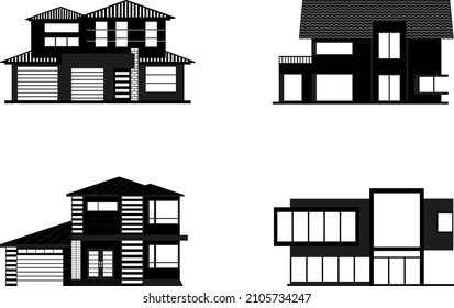 silhouette modern house set by vector design