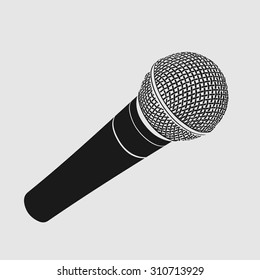 Silhouette of modern metallic microphone on white background. Vector illustration