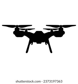 Silhouette of modern quadcopter on white background