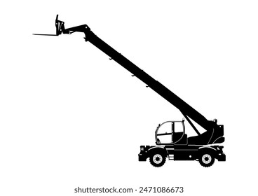 Silhouette of a modern rotating telehandler. Side view of telescopic handler. Vector.	