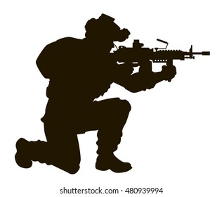 The Silhouette Of A Modern Soldier With A Machine Gun