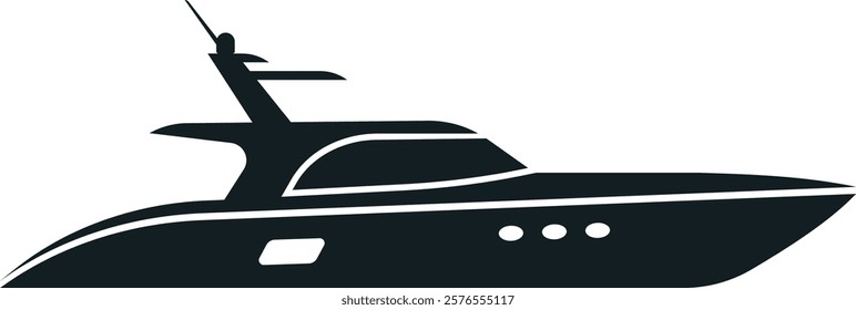 Silhouette of a modern yacht sailing on calm sea, perfect for representing luxury, travel, and leisure activities, simple and elegant vector graphic