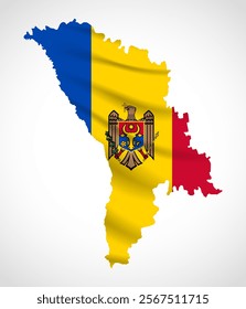 Silhouette of Moldova map filled with the Moldovan flag design, symbolizing national pride, cultural heritage, and geographic identity.  
