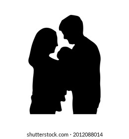 silhouette mom, dad, and baby family on white background. vector illustration