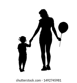 The silhouette of mom and daughter. Vector illustration