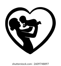 Silhouette of mom holding toddler, perfect for Mother's Day and family-themed designs
