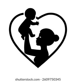 Silhouette of mom holding toddler, perfect for Mother's Day and family-themed designs