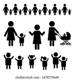 silhouette mom and kids icon set