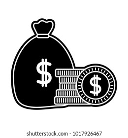 silhouette money inside bag with peso symbol and coins