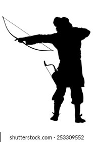 Silhouette of Mongol warrior with a bow on a white background