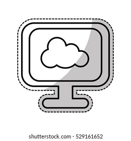 silhouette of monitor computer with cloud storage icon on screen over white background. vector illustration