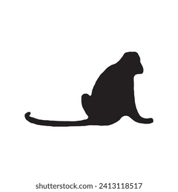 Silhouette of a monkey. Black monkey silhouette on white background