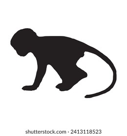 Silhouette of a monkey. Black monkey silhouette on white background