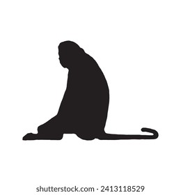 Silhouette of a monkey. Black monkey silhouette on white background