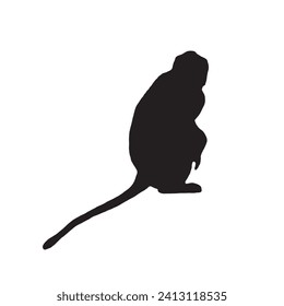 Silhouette of a monkey. Black monkey silhouette on white background