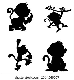 Silhouette monkey collection vector illustration.