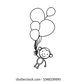 silhouette monkey hanging in the bolloons icon
