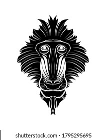 Silhouette of the monkey (head). Mandrill (Mandrillus Sphinx). Graphic drawing. Vector.