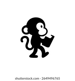 Silhouette of a monkey holding a book, walking