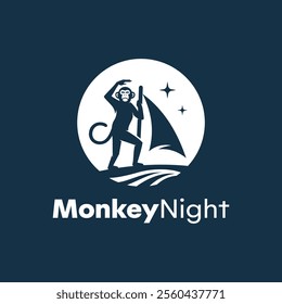 Silhouette of a monkey on a sailing ship