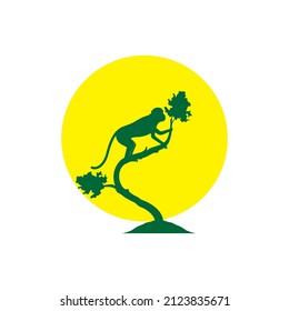silhouette monkey on tree with sunset logo design, vector graphic symbol icon illustration creative idea