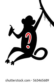 Silhouette of a monkey and a question mark on top