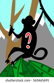 Silhouette of a monkey and a question mark on top