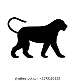 Silhouette of a Monkey in a Walking Pose on a White Background

