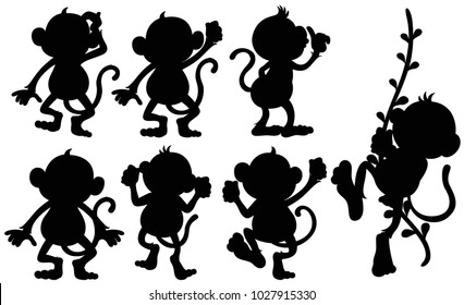 Silhouette monkeys in different positions illustration