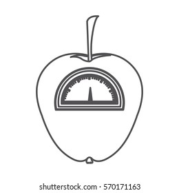 silhouette monochrome of apple with stem and scale