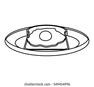 silhouette monochrome of dish with bread and egg