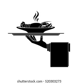 silhouette monochrome dish with hot lobster in tray