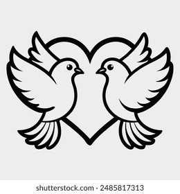 "Silhouette Monochrome Drawing of Two Loved Doves"