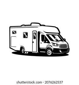 Silhouette monochrome RV campervan caravan vector illustration