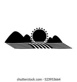 silhouette monochrome seeding with mountain and sun