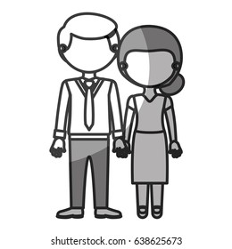 silhouette monochrome shading faceless couple woman with skirt and blouse with man in formal style and taken hands vector illustration