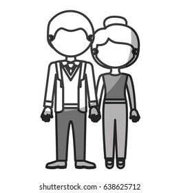 silhouette monochrome shading faceless couple woman with collected hair and man in formal suit with taken hands vector illustration