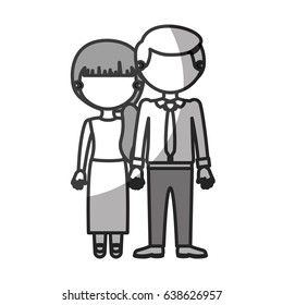silhouette monochrome shading faceless couple woman with side ponytail hair and man with necktie and taken hands vector illustration