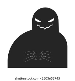 Silhouette monster evil smiling black and white 2D line cartoon character. Spooky shadow with sharp teeth isolated vector outline personage. Creepy creature smirking monochromatic spot illustration