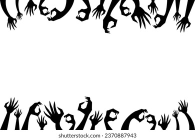  silhouette monster hands decoration frame border, halloween decor vector