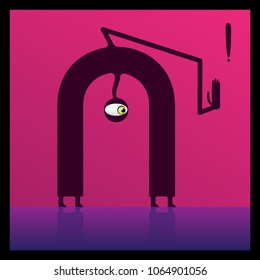 silhouette of a monster with one hand and an eye showing a prohibition gesture